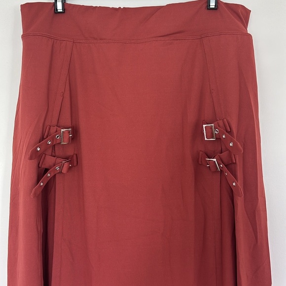 HALARA Burgundy Brown Red Orange Maxi Skirt Buckles built in biker shorts Casual - Picture 5 of 10